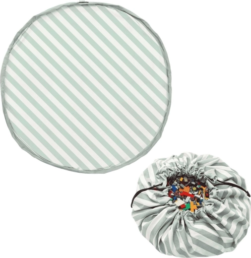 Play and Go Noomad original play mat and toy storage bag stripes green