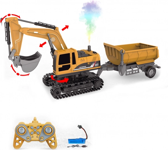 RC ekskavators 4‑in‑1 ar piekabi tālvadībai 45 cm