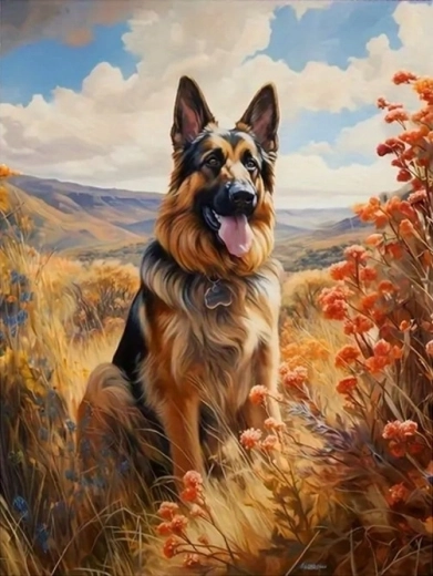 Diamond painting German Shepherd in the mountains 30 × 40 cm