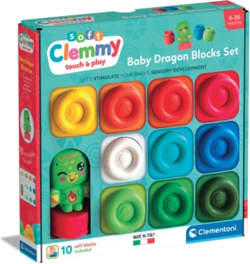 Mīkstie būvēšanas kluči SOFT CLEMMY 10 gab. ar pūķīša figūriņu