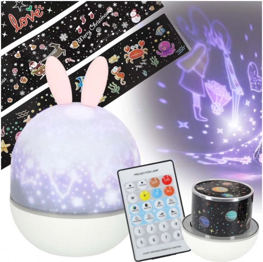 Night star projector with bunny ears, usb, remote control, 6 themes