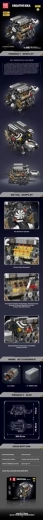 W16 engine building kit with drive – 955 pieces