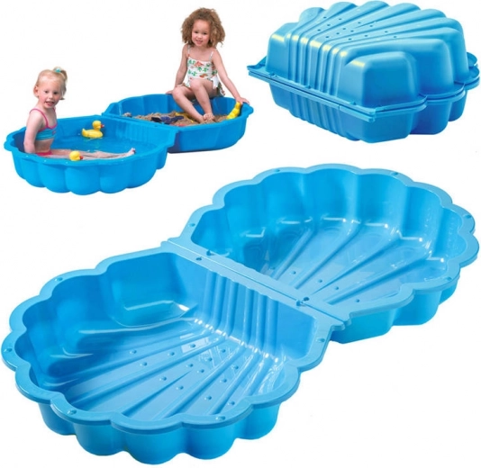 2-in-1 Shell-Shaped Sandbox and Paddling Pool, closable, non-slip bottom, blue