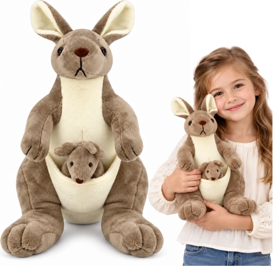 Plush kangaroo with baby 30 cm