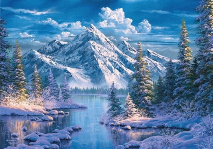 Dimanta gleznošana “Upe kalnu ielejā” 30 × 40 cm