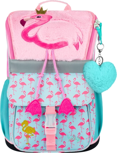 School satchel with flamingo motif