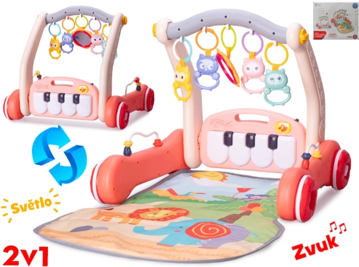 2-in-1 Walker and Play Mat with Pink Piano
