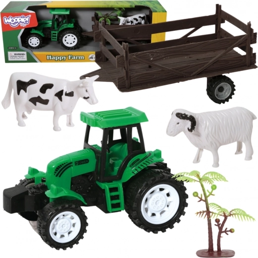 Woopie traktors ar piekabi un dzīvniekiem
