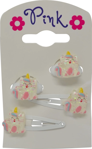 Cat Hair Accessories – Set of Clips and Hair Ties for Kids (4 pcs)