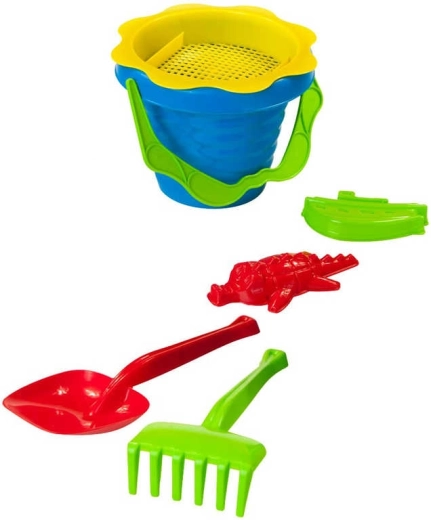Zīdaiņu smilšu komplekts ar spaini, sietiņu, formiņām un instrumentiem, 6 gab.