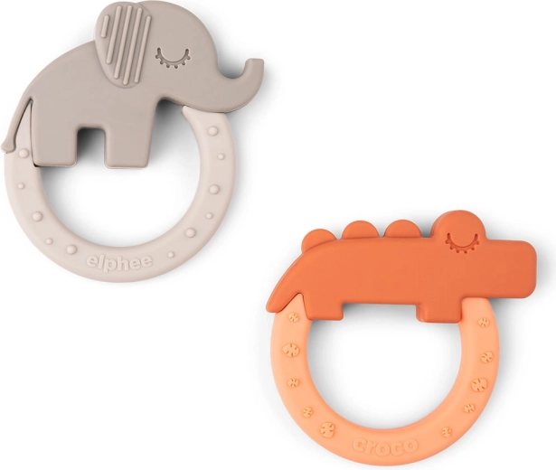 Done by Deer Deer friends teething toys in papaya and sand - 2 pcs