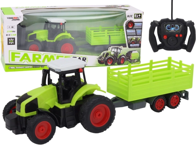 RC traktors ar tālvadības pulti ar piekabi 1:16, zaļš