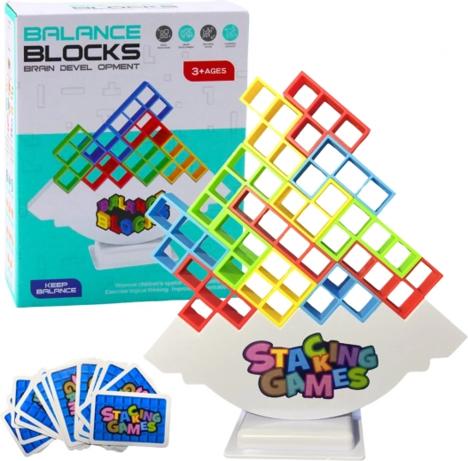 Balancing Tetris Tower - skill game with 48 blocks and 22 cards