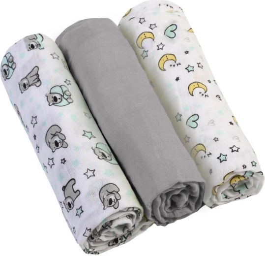 BabyOno Super Soft muslīna autiņi, 3 gab., pelēki