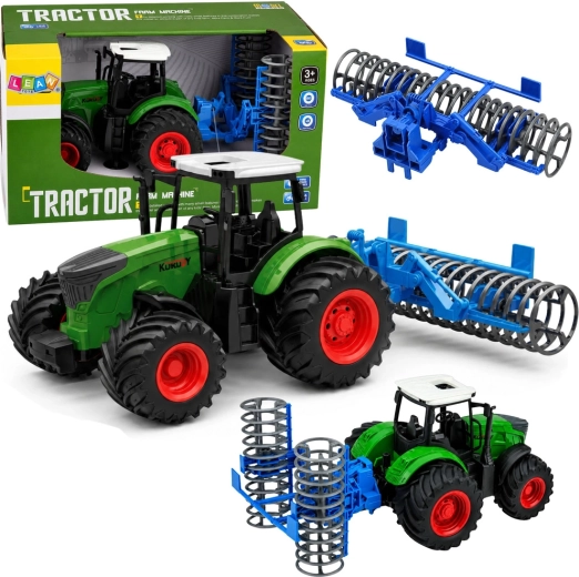 Lauksaimniecības traktors ar pievienojamu augsnes veltni 1:24, zaļš