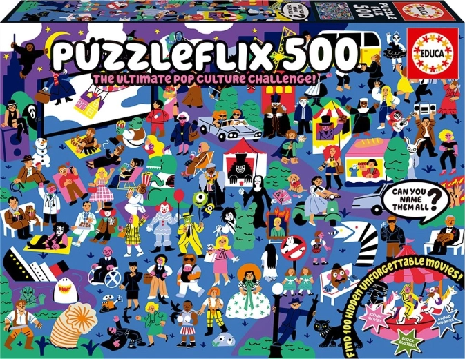 Educa Puzzleflix 500 gab. – kino izaicinājums ar 100 slēptām atsaucēm