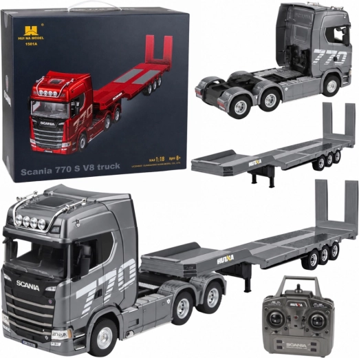 Tālvadības kravas automašīna Scania 770S ar Huina piekabi mērogā 1:18