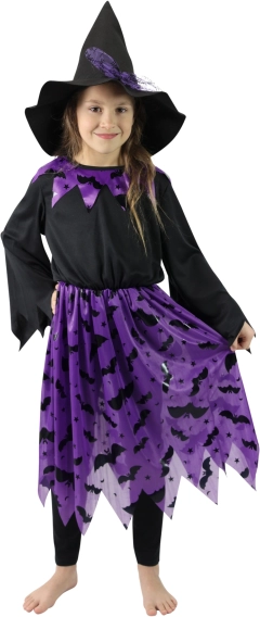 Children’s witch costume with hat and bat motif (size S)