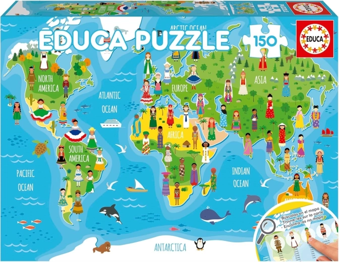 Educa puzle pasaules karte ar meitenēm, 150 detaļas