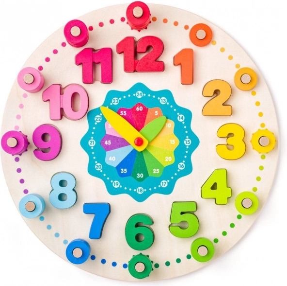 Wooden Colorful Educational Clock with Numbers and Rings, 102 Pieces