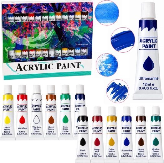 Akrila krāsu komplekts 24 krāsas 12 ml