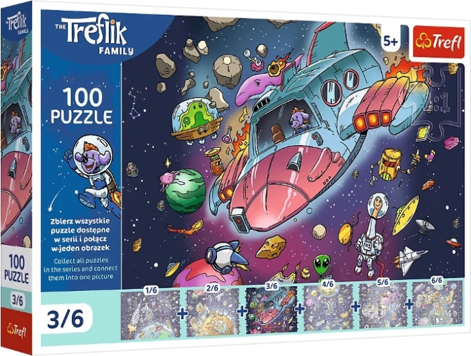 Puzle Trefl “Trefliku ģimene kosmosā: Gondušs raķetē” – 100 gabaliņi