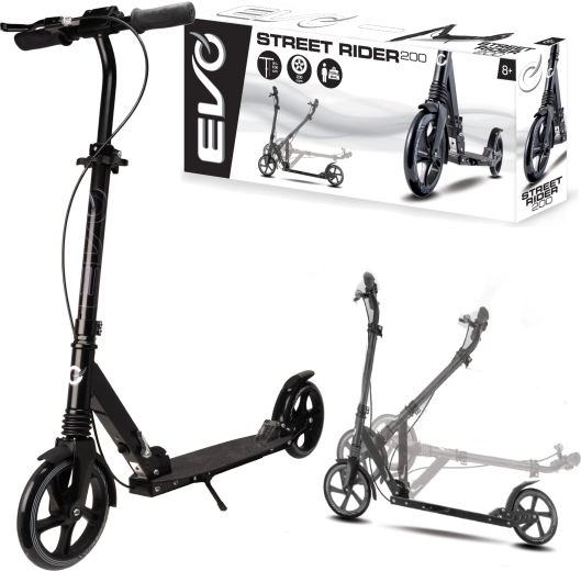 EVO Street Rider 200 folding city scooter, black, with foot and hand brake