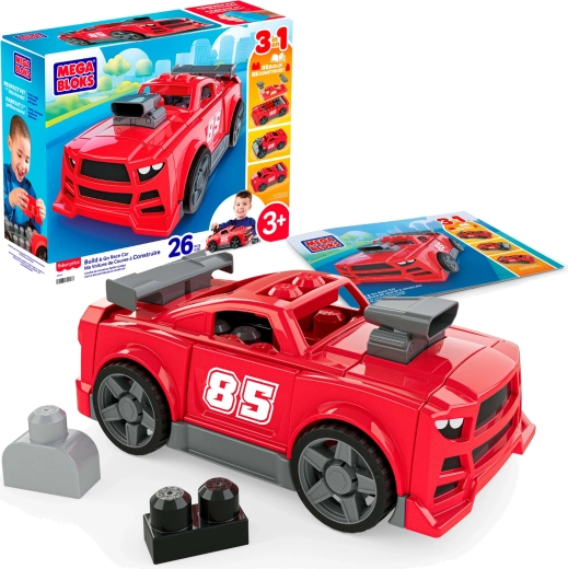 Mega Bloks 3v1 būvēšanas komplekts sacīkšu auto (26 detaļas)