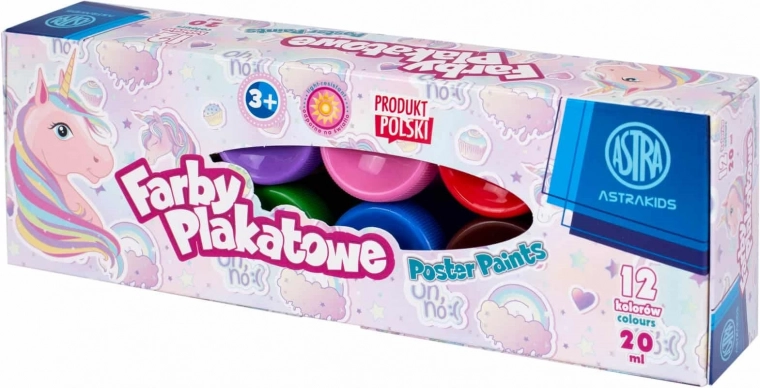 ASTRA pasteļtoņu tempera krāsas 12×20 ml – vienradzis