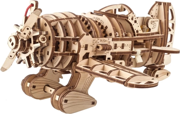 Koka mehāniska 3D puzle lidmašīna Mad Hornet no Ugears