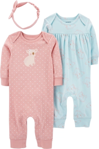 Carter’s meiteņu 3 daļu komplekts: 2 rāpulīši un cepurīte Pink & Mint, izm. 56