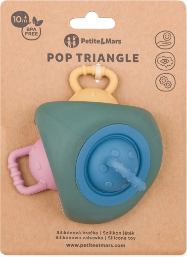 Silikona sensorā rotaļlieta un graužamais PETITE&MARS Pop Up Triangle Misty Green 10m+