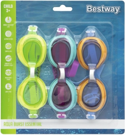 Aqua Burst Swimming Goggles for Children - 3 Pack