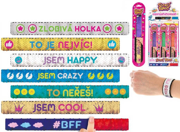 Secret Bandz sequin bracelet with snap-on rolling band and Czech text 23 cm - 1 piece