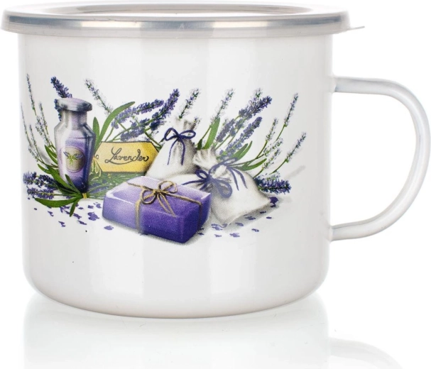 Emaljēta krūze Lavender 0,9 l ar plastmasas vāciņu
