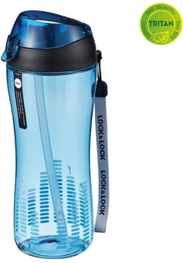Sports bottle with locking lid 550 ml with silicone straw – blue