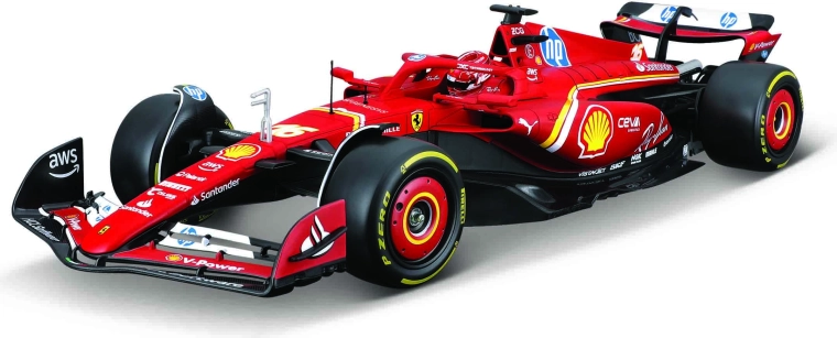 Bburago 1:24 Ferrari F1 SF24 2024 Čārlza Leklēra modeļa būvkomplekts ar statīvu