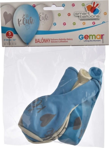 Latex balloons “It’s a Boy” blue-white 30 cm (5 pcs)