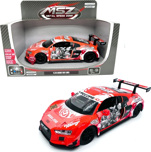 Metāla Audi R8 LMS modelis ar gaismas un skaņas efektiem mērogā 1:24