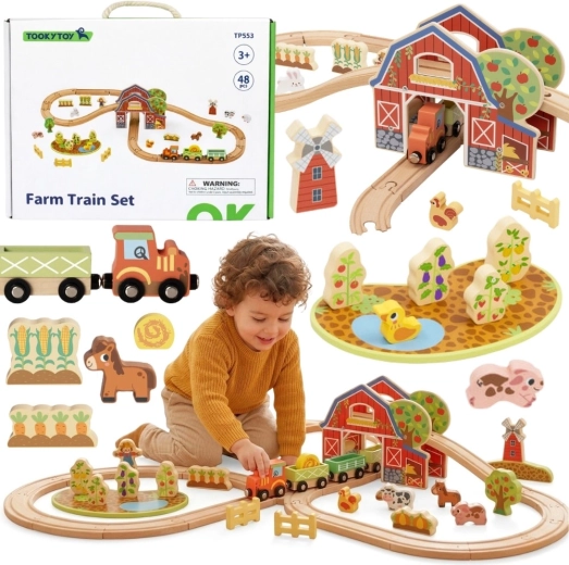 Wooden Farm Train Set 48 Pieces Tooky Toy