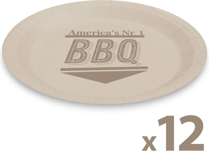 Papīra šķīvji BBQ, 23 cm, 12 gab.