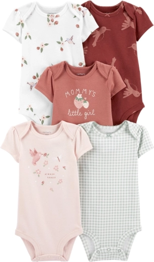 Carter's zīdaiņu bodiji ar īsām piedurknēm Hummingbird meitenei, 5 gab., izm. 56 (NB)