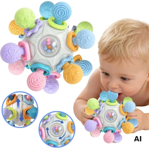 Woopie Baby sensorā bumbiņa 3in1 ar graužamo un grabulīti 6m+ - 1 gab.