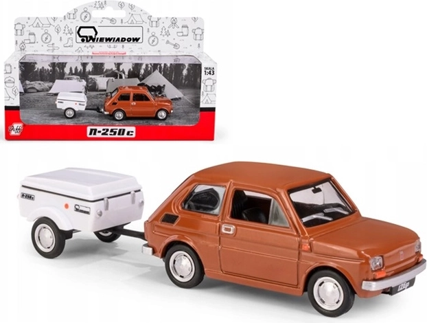Fiat 126p ar piekabi Niewiadów N250C, īsais brūnais modelis 1:43