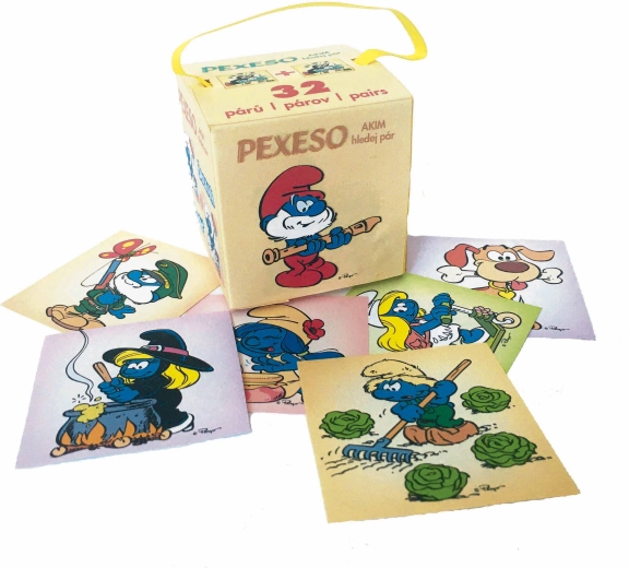 Smurfi pexeso papīra kastītē