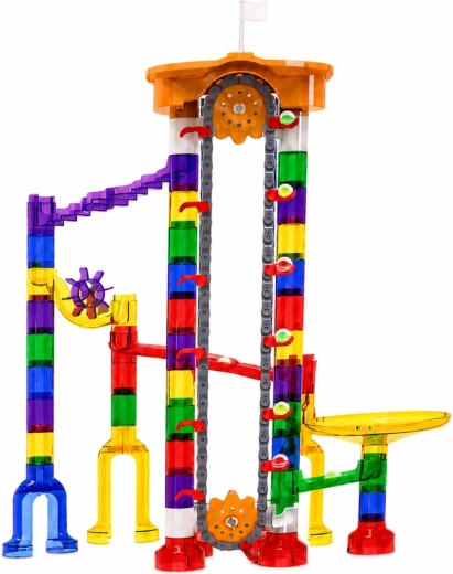 Tall track full of tunnels, spirals and obstacles