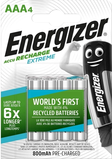 Uzlādējamās baterijas Energizer Extreme AAA 800 mAh, 4 gab.
