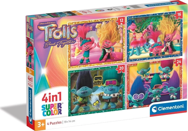 Puzle 4 vienā TROLĻI SuperColor (12–24 detaļas) – CLEMENTONI
