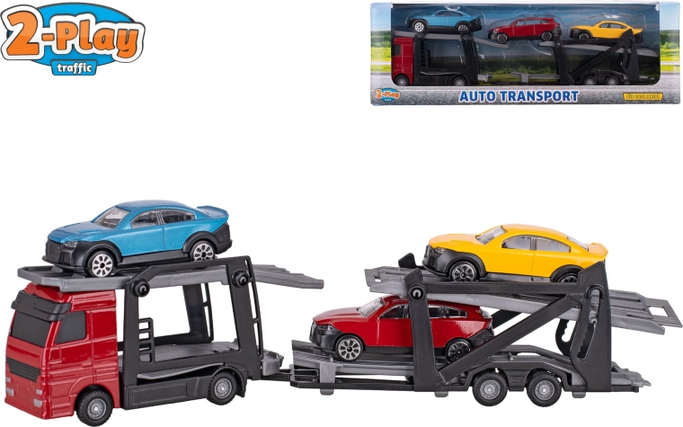 Automašīnu vedējs 1:60 ar noņemamu piekabi un 3 mašīnītēm