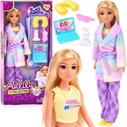 Anlily Sleepover Doll in Pajamas and Robe with Plush Bunny